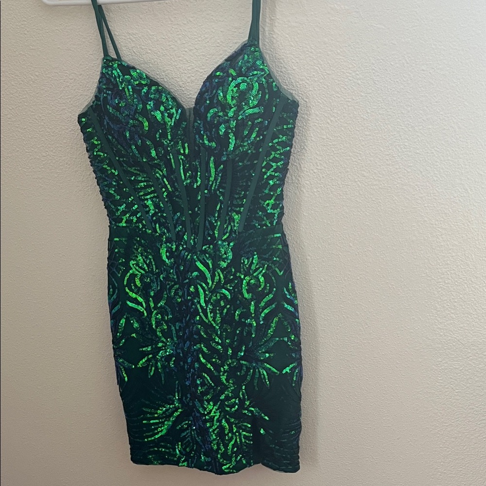 Stacees Emerald Sequin Mini Dress - Picture 5 of 6